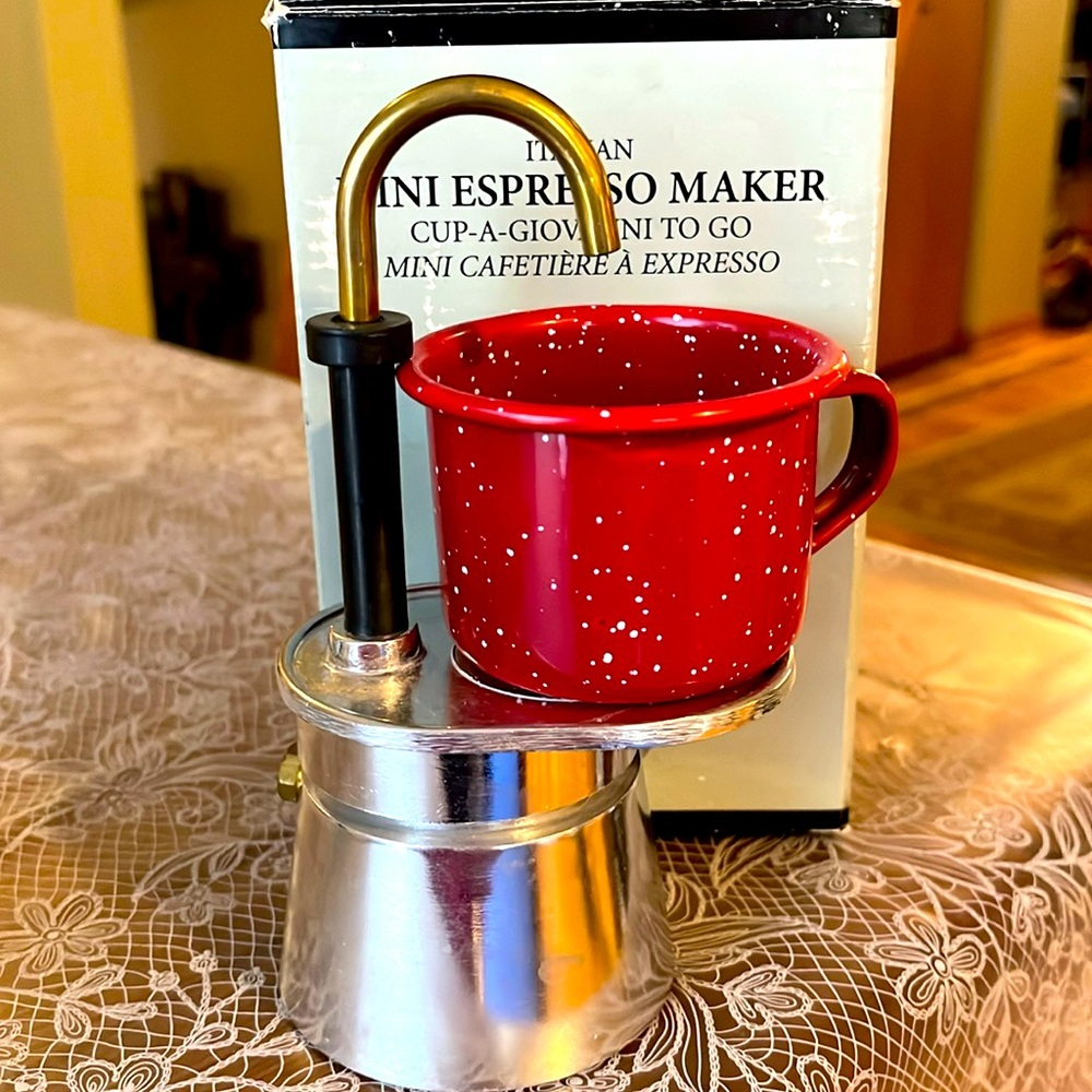 Restoration Hardware Mini Espresso Maker camping red enamelware Made in Italy